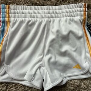 Adidas White and Yellow Athletic Shorts with Elastic Waistband- Kids Large (14)